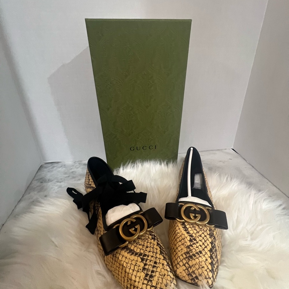 Gucci NWB Double G Interlocking Python Ballet Ballerina Flats EU 36.5 USA 6.5